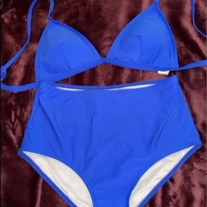 Blue bikini top and bottom set